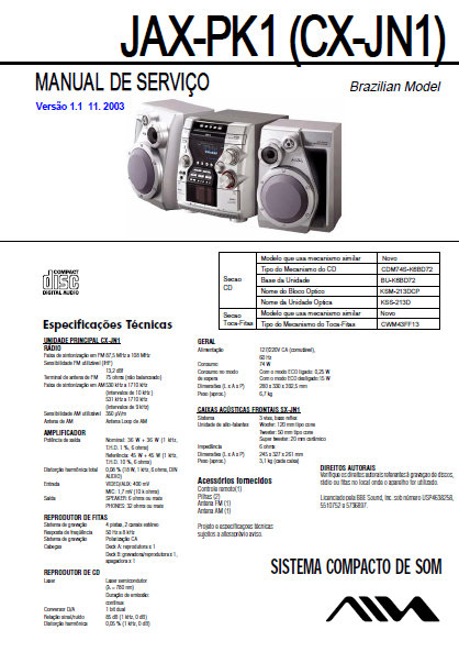 AIWA JAX-PK1 Ver 1.1 Compact Disc Audio Service Manual