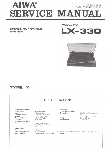 AIWA LX-300Y Stereo Turntable System Service Manual
