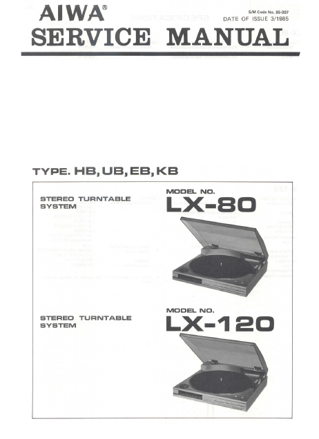 AIWA LX-80-120 Stereo Turntable Service Manual
