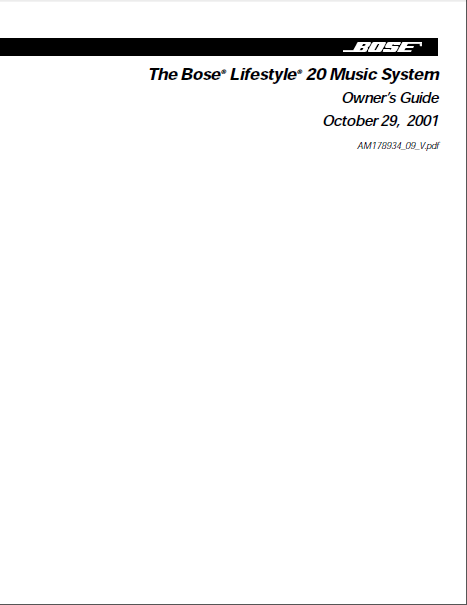 BOSE Lifestyle CD20 Music System Owner's Manual