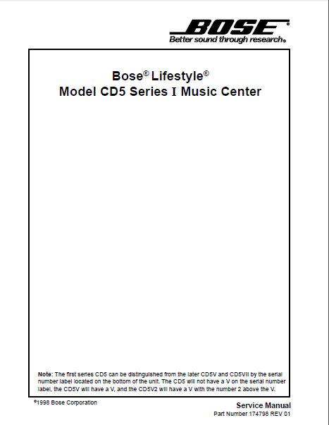 BOSE Lifestyle CD5 Series I Music Center Service Manual