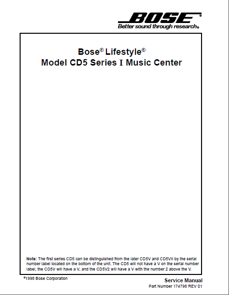BOSE Lifestyle CD5 Service Manual