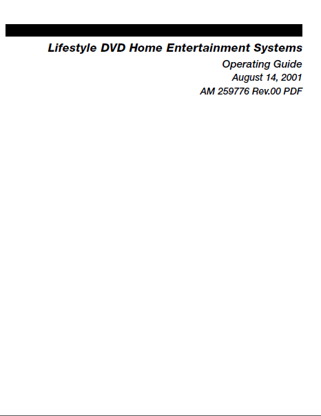 BOSE Lifestyle DVD System Owner's Manual