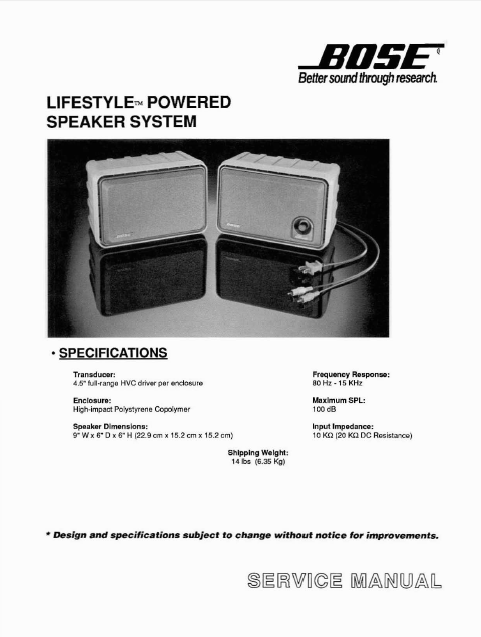 Overgivelse helvede renovere BOSE Lifestyle Powered Speaker System Service Manual – Electronic Service  Manuals