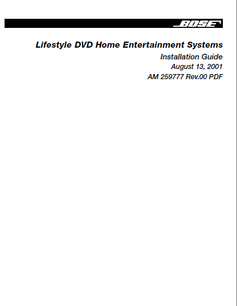 BOSE Lifestyle DVD System Operation Manual