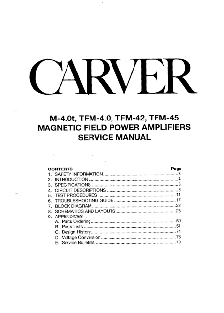 CARVER M-4.0t Power Amplifier Service Manual