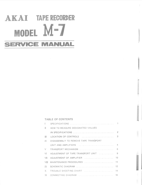 AKAI M-7 Tape Recorder Service Manual