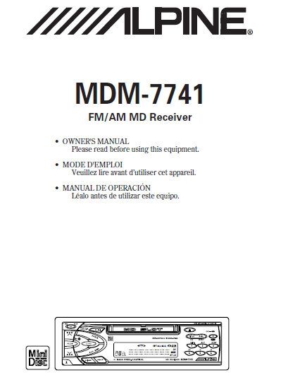 ALPINE MDM-7741 FM AM MD Receiver Service Manual