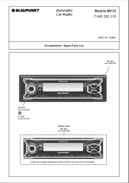 BLAUPUNKT Madrid MP35 Parts List with Schematics