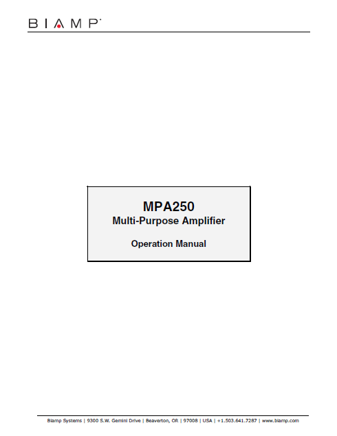 BIAMP MPA250 Multi Amplifier Operation Manual