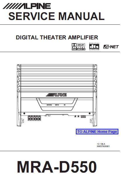 ALPINE MRA-D550 Digital Theater Amplifier Service Manual
