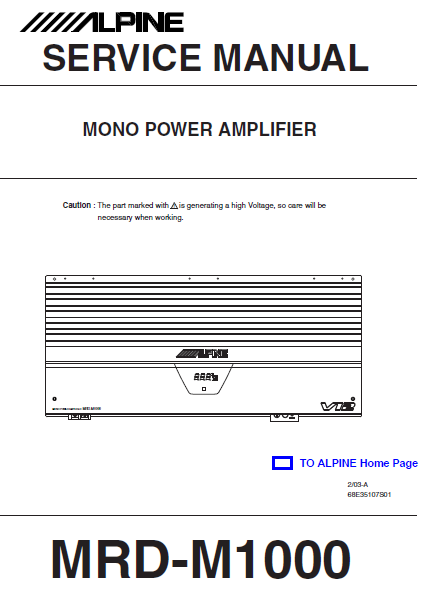 ALPINE MRD-M1000 Mono Power Amplifier Service Manual