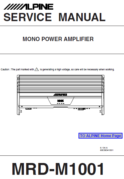 ALPINE MRD-M1001 Mono Power Amplifier Service Manual