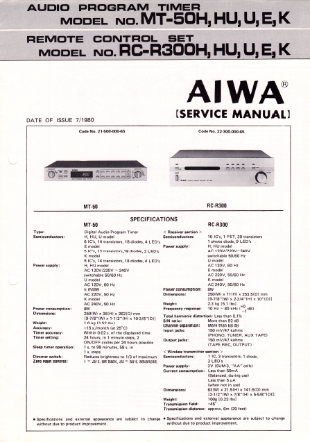 AIWA MT-50 RC-R300 Service Manual