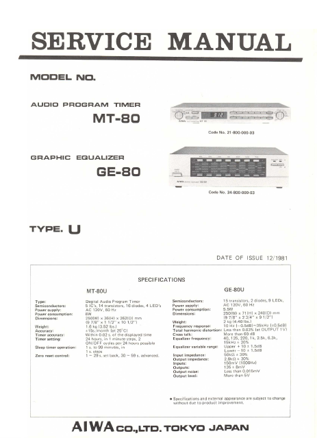 AIWA MT80-GE80 Service Manual