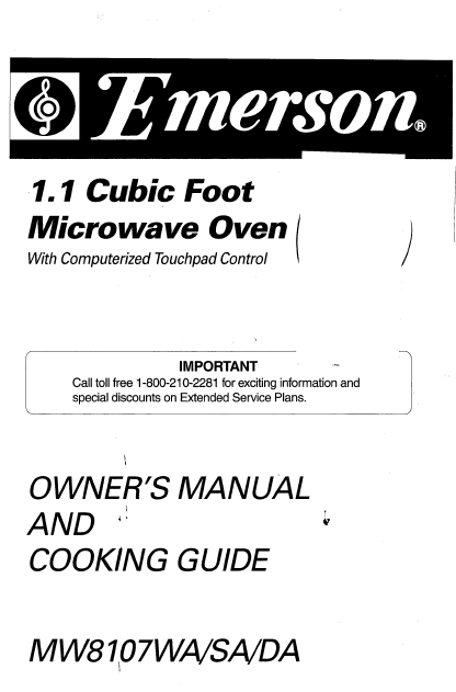 Emerson MW8107WA Owner's manual