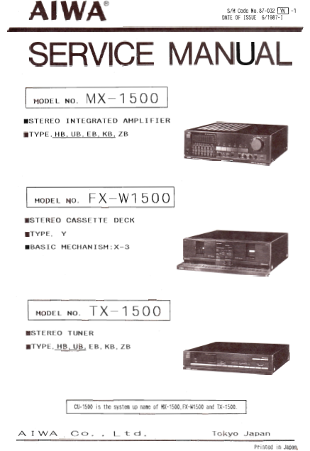 AIWA MX-1500 FM Turner Power Amplifier  Service Manual