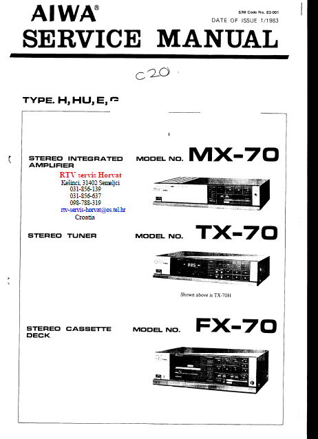 AIWA Stereo MX70-TX70-FX70 Service Manual