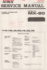 AIWA Stereo Integrated Amplifier MX-80 Service Manual