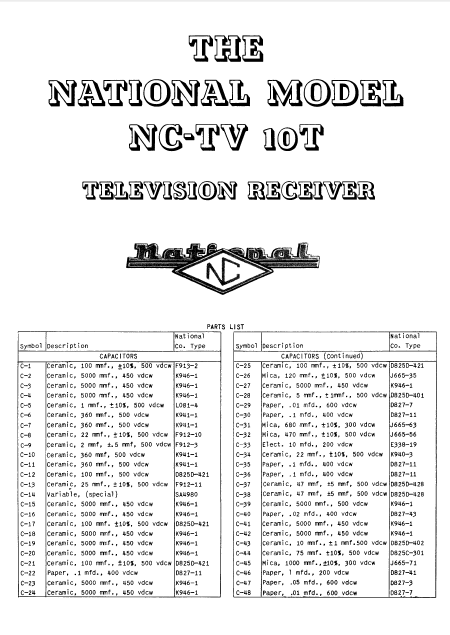 Audio TO Clearcom-NATIONAL_NCTV10 Service Manual