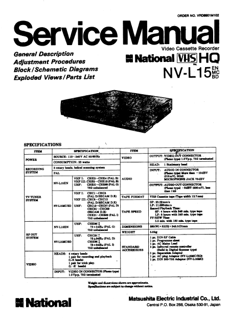 Audio TO Clearcom-NATIONAL_NV-l15 Service Manual