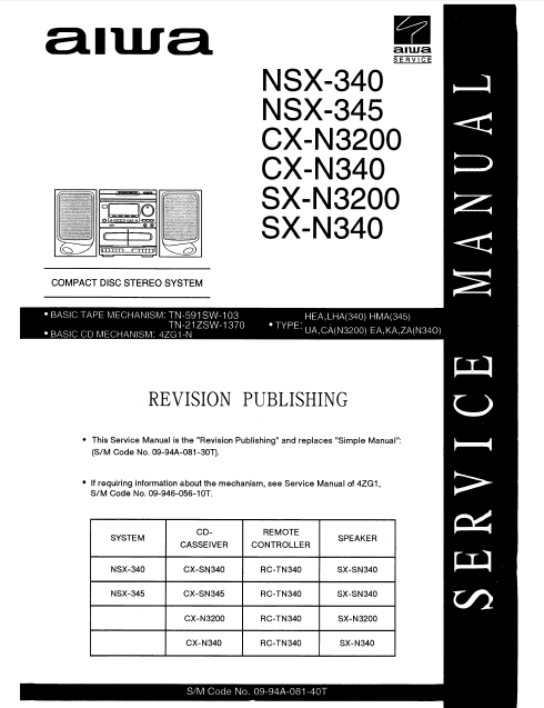 AIWA NSX-340 Compact Disc Stereo Service Manual