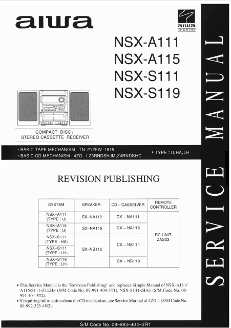 AIWA NSX-A111 Revision CD Stereo Cassette Receiver Service Manual