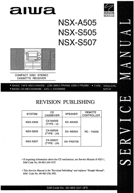 AIWA NSX-A505 Revision CD Stereo Cassette Receiver Service Manual