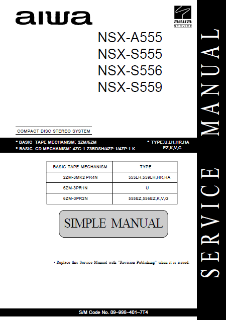 AIWA NSX-A555 Simple CD Stereo System Service Manual