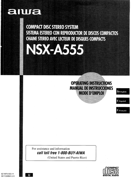 AIWA Compact Disc Stereo NSX-A555 Instruction Manual