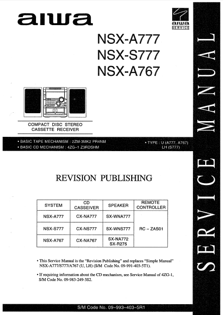 AIWA NSX-A777 Revision CD Stereo Cassette Receiver Service Manual
