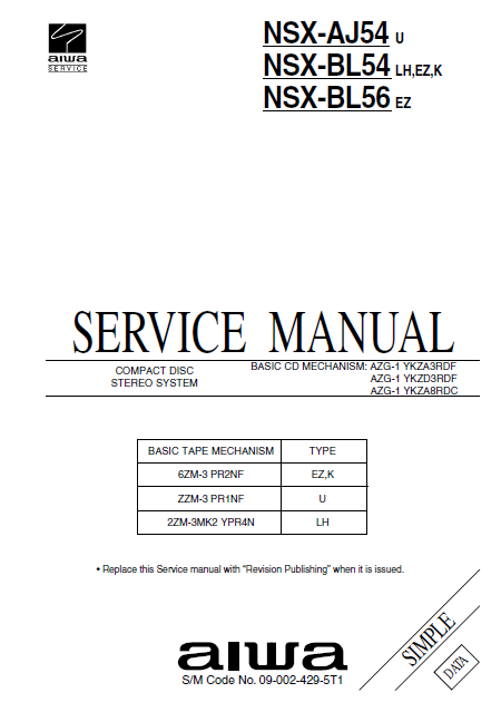 AIWA NSX AJ54 Simple CD Stereo System Service Manual