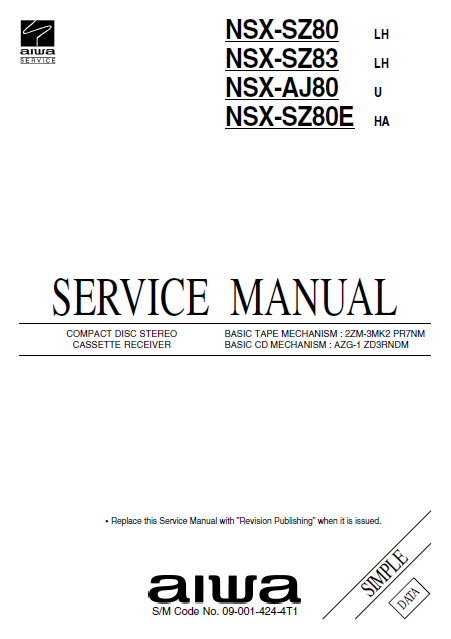 AIWA NSX-SZ80 U Simple CD Stereo System Service Manual