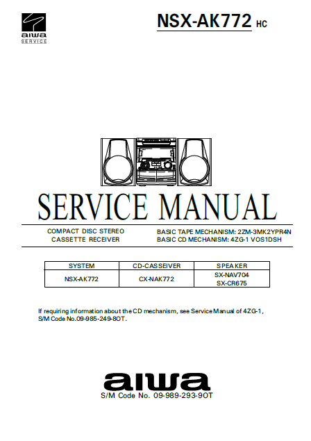 AIWA NSX-AK772 HC CD Stereo Cassette Receiver Service Manual