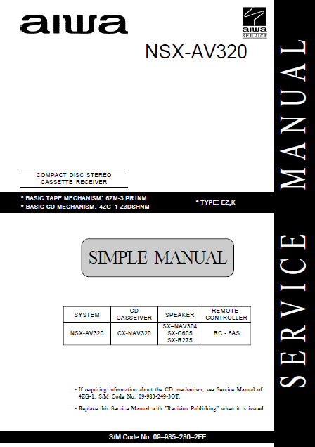 AIWA NSX-AV320 Simple CD Stereo Cassette Receiver Service Manual