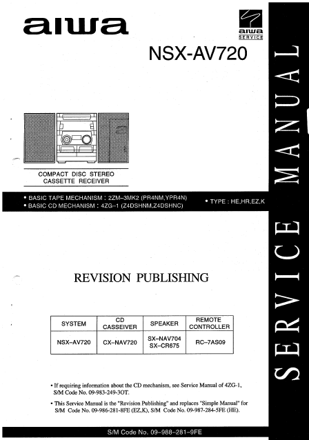 AIWA NSX-AV720 Revision CD Stereo Cassette Receiver Service Manual