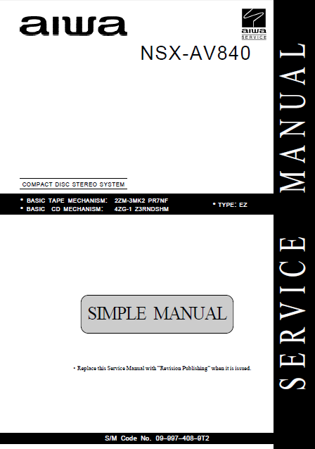 AIWA NSX AV840 Simple CD Stereo System Service Manual