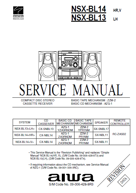 AIWA NSX-BL14 Revision Compact Disc Cassette Receiver Service Manual