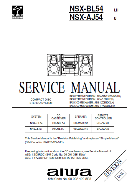 AIWA NSX-AJ54 Revision Compact Disc Stereo Service Manual