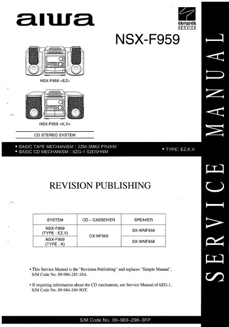 AIWA NSX-F959 Revision CD Stereo Service Manual