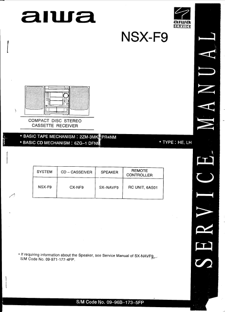 AIWA NSX-F9 Compact Disc Cassette Receiver Service Manual