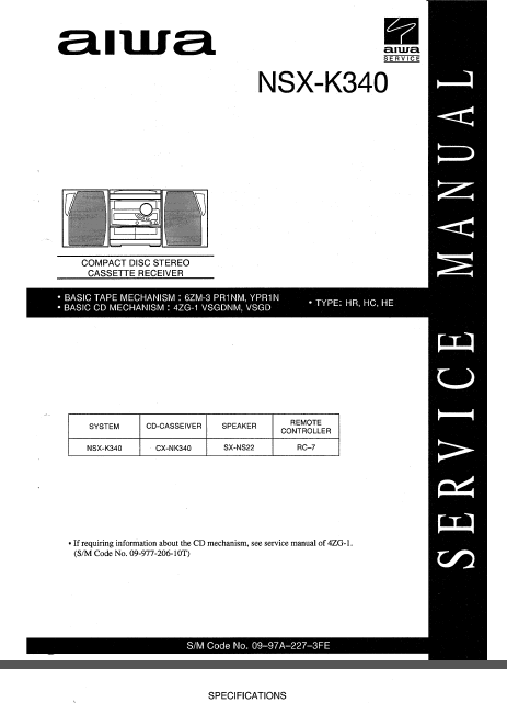 AIWA NSX-K340 Compact Disc Cassette Receiver Service Manual