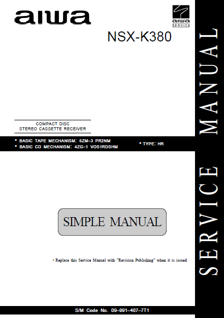AIWA NSX-K380 Simple Compact Disc Cassette Receiver Service Manual