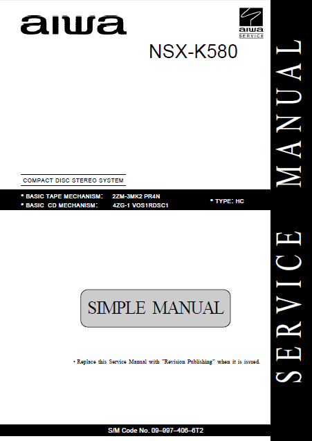 AIWA NSX-K580 HC Simple Compact Disc Stereo Service Manual
