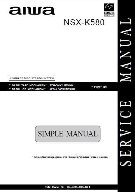 AIWA NSX-K580 HR Simple Compact Disc Stereo Service Manual