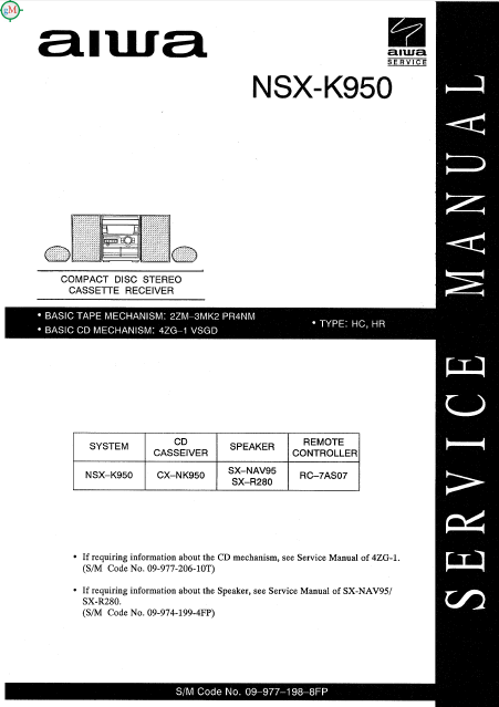 AIWA NSX-K950 Compact Disc Stereo Cassette Receiver Service Manual
