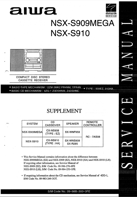 AIWA NSX-S909 MEGA_S910 Service Manual