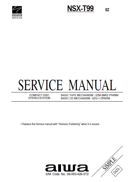 AIWA NSX-T99 EZ Simple CD Stereo Service Manual