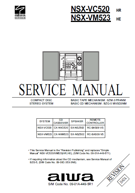 AIWA NSX-VC520 Revision Compact Disc Stereo Schematics