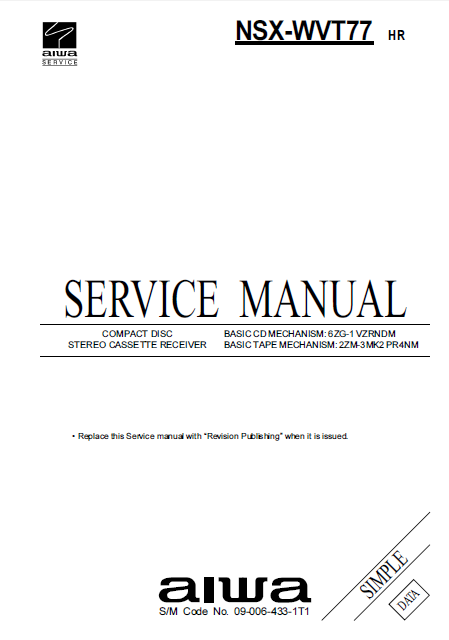 AIWA NSX-WVT77 HR Simple CD Stereo Service Manual